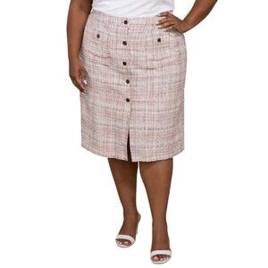 Cato Plus Size 26/28W Tweed Elastic Waist Skirt Front Pockets Button Accents